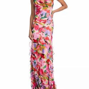 Aqua Formal Abstract Print Gown Size 4